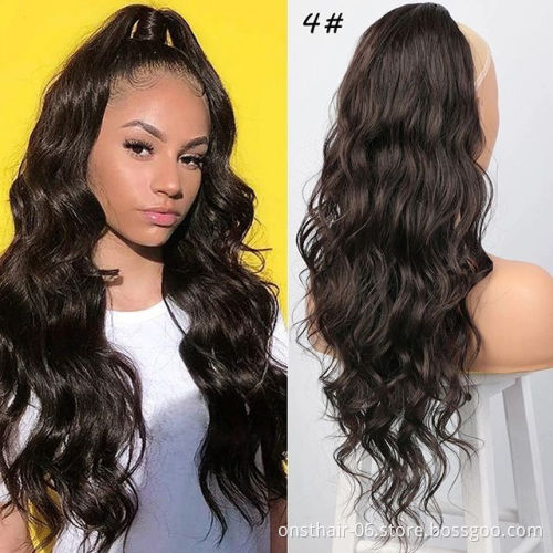 Long Wavy Ponytail Hair Synthetic Drawstring Ponytail Clip in Hairpiece Black Wave Ponytail for Black Women >=60% Whoslesale